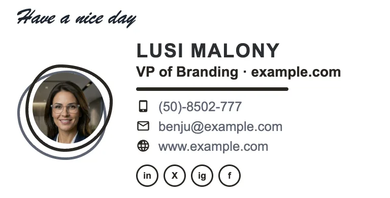 Minimal black and white email signature example